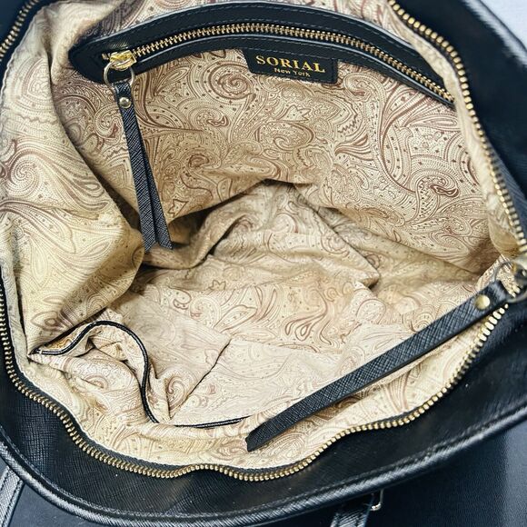 Sorial Womens Large Black Saffiano Leather Satchel Tote Black Double Handles - Picture 9 of 15